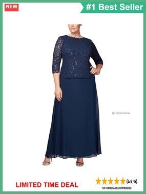 3/4 Sleeve Stretch Lace Sequin Bodice Chiffon Gown Mother of Bride Dress